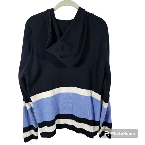 Lily Stanhope Hooded Zipper Front Navy Cotton Sweater XL - Picture 2 of 5